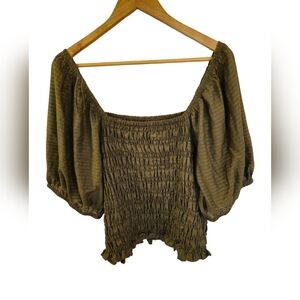 NWT Old Navy Women's Fitted Puff Sleeved Smocked Top Green Size XXL